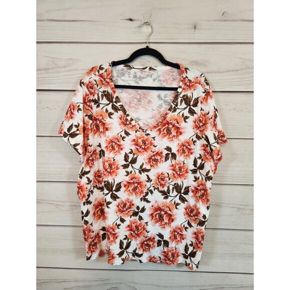 Old Navy Women's Multicolor Floral Cotton V-Neck Short Sleeve Tee Shirt Size XXL - Picture 1 of 6